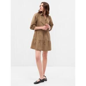 Gap NWT $80 Khaki Tiered Puff Sleeve Button Front Mini Babydoll Shirt Dress XSP